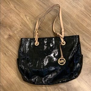 Michael Kors black patent leather tote purse